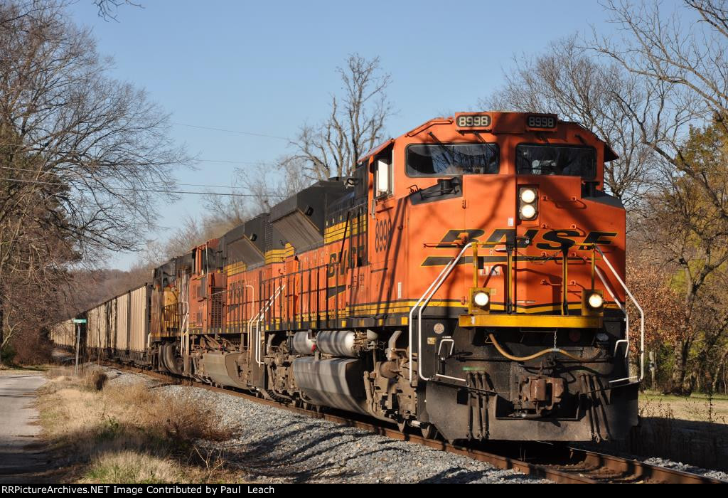 Loaded coal train rolls south